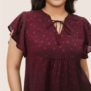 NWT Bloomchic Star Mesh Gathered Ruffle Sleeve Blouse